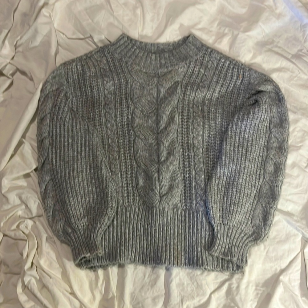 Grey Sweater by a.n.a. Fuzzy. Slightly worn. No holes, tears, or stains.
